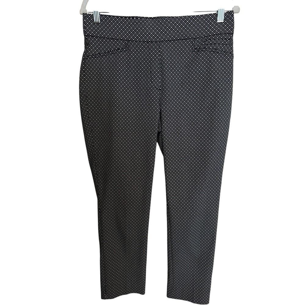 Anne Klein Black and White Geometric Print Pull On Ankle Pants Womens Size 6